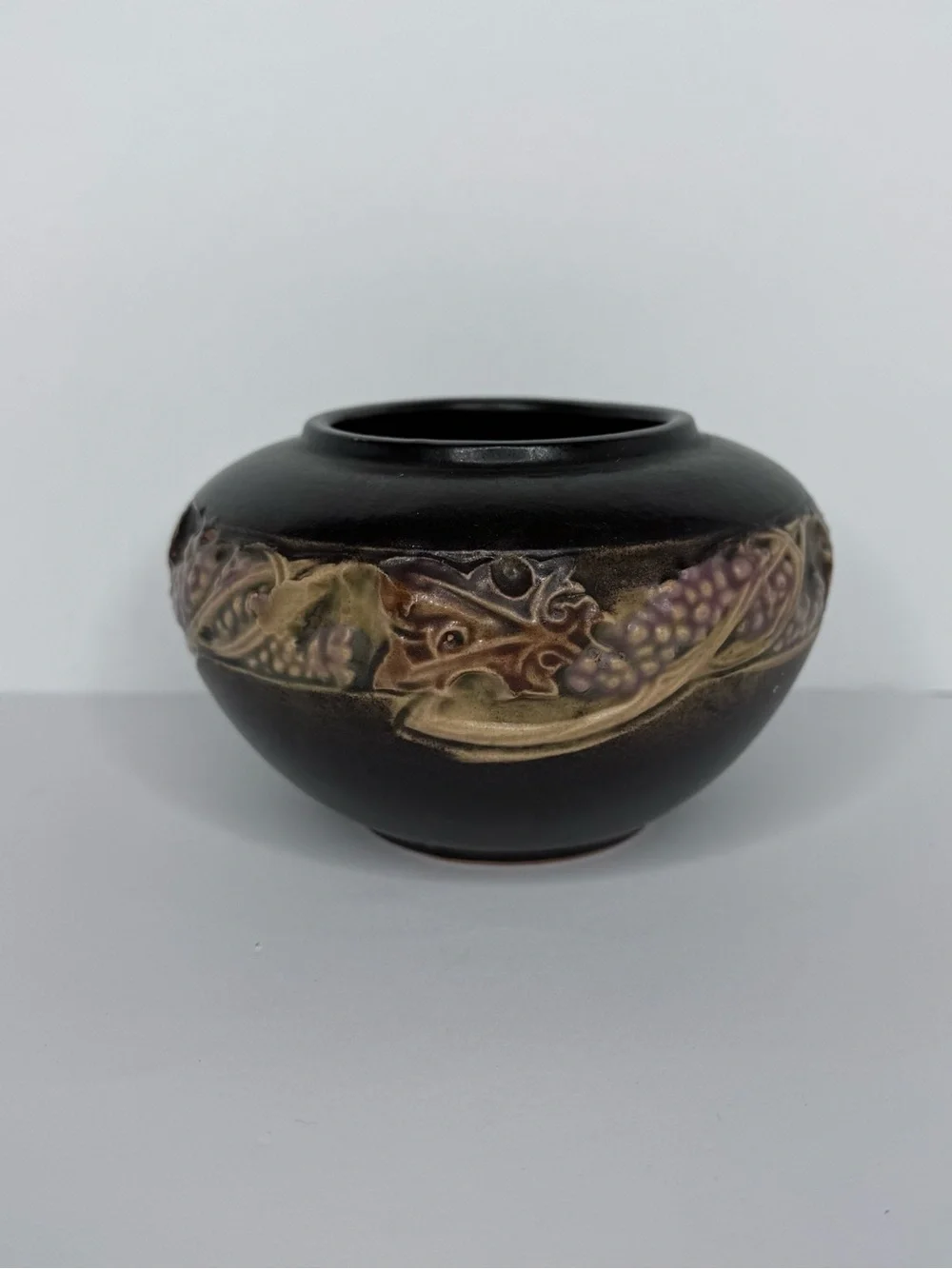 Vintage Roseville Rosecraft Grapevine Brown Art Pottery Bulb Bowl Vase